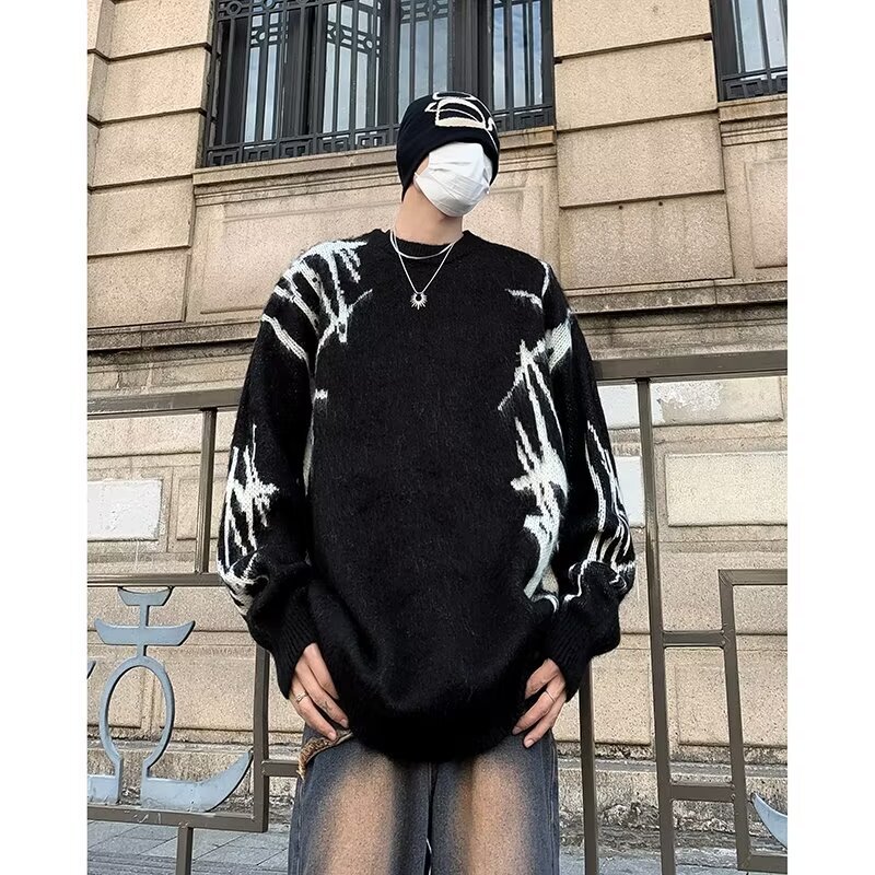 Autumn and winter round neck pullover men's casual fashion brand Japanese retro Ruan handsome youth thickened design sweater