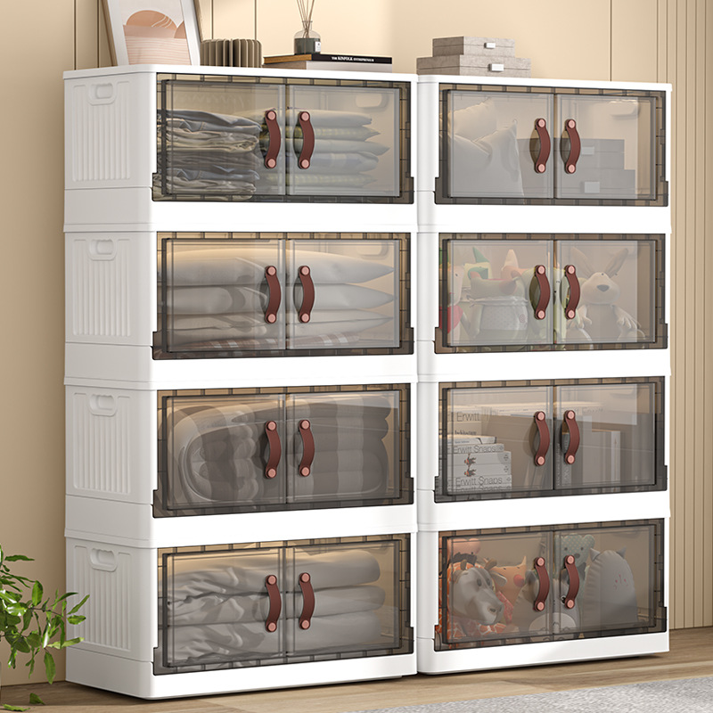 Gabinete de almacenamiento de doble puerta caja de almacenamiento de ropa doméstica instalación-libre bebé plegable armario organizador armario de plástico