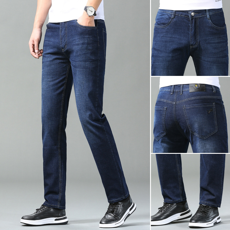 2023 spring new elastic business men's straight slim jeans pants men's casual pants men