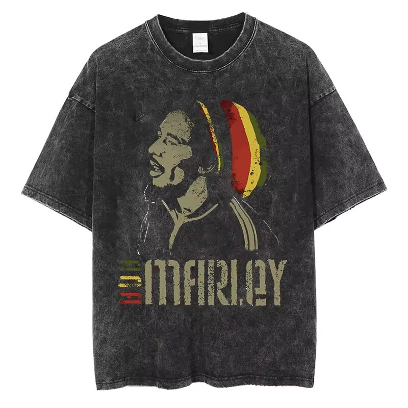 Vintage Washed Bob Marley Pattern Printed T-Shirt for Men, Punk Hip-Hop Short Sleeve T-Shirt, Unisex T-Shirt Vintage Washed Bob Marley Pattern Printed T-Shirt for Men, Punk Hip-Hop Short Sleeve T-Shirt, Unisex T-Shirt