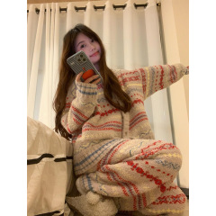 【现货】高级感半边绒睡衣女秋冬款2025新款加厚家居服大码套装冬