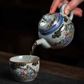 景德镇陶瓷茶壶单壶家用粉彩百子图过滤泡茶杯套装功夫茶具冲茶器