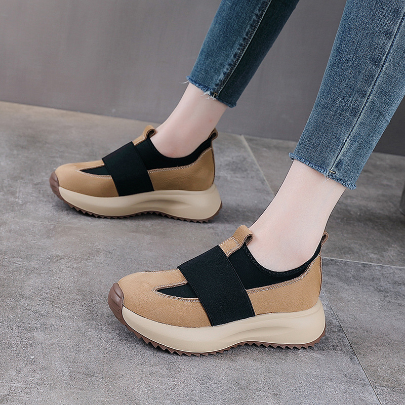 Giày sneaker nữ da bò đế dày cổ điển phong cách Agan — Đen trắng