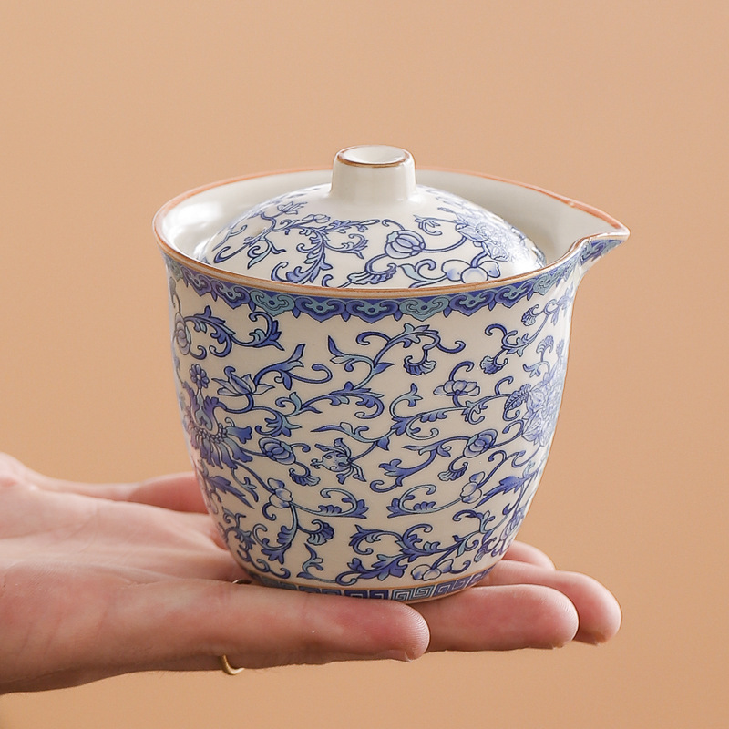 盖碗缠枝莲旅行茶具茶叶罐整套陶瓷套装伴手礼快客杯户外便携礼品|undefined