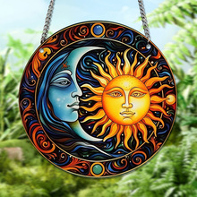 跨境亚马逊月亮太阳大树彩色圆盘亚克力墙面装饰链条挂件挂饰