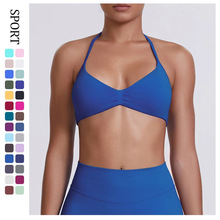 跨境性感纯色美背瑜伽文胸紧身挂脖无缝背心健身跑步运动瑜伽服女