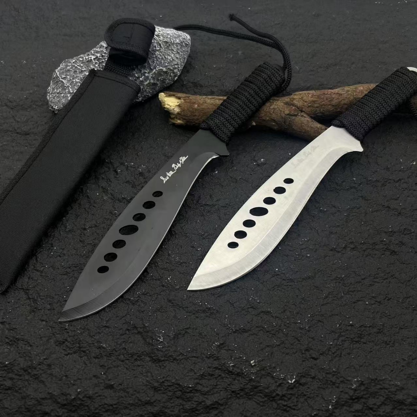 户外多功能镂空设计一体式直刀随身便携多用露营刀荒野求生多用刀