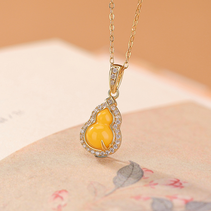 Mặt dây chuyền bạc S925 mạ vàng hình bầu lá tre phong cách retro — Mặt dây chuyền đơn (không bao gồm dây chuyền)