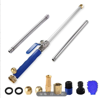 Car cleaning tools | wash water gun water jet high - set-fourteen-blue-water-gun-extension-tube-aluminum-tube-long-nozzle-hexagonal-connector-blue-quick-connector-blue-gloves-2-gaskets
