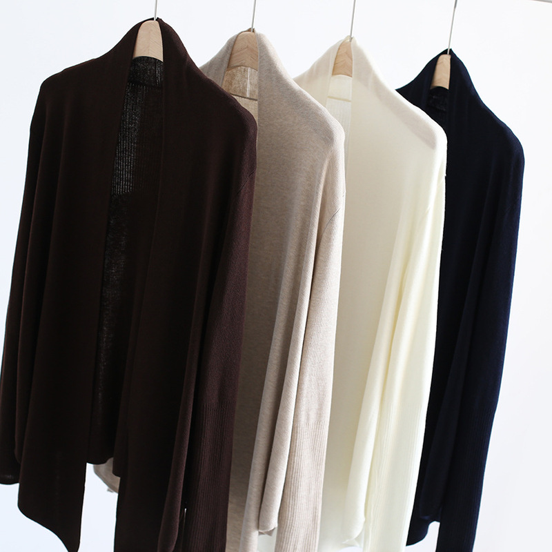 Early Spring French-Style Fashionable Mulberry Silk Blend Buttonless Mid-Length Knit Cardigan and Simple Style Jacket Solid Color Top for Women