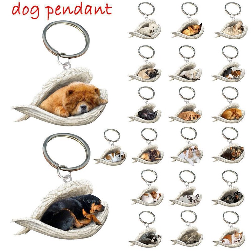 Cross-border Personalized Cat and Dog Sleeping Angel Pendant Car Key Ring Acrylic Pet Lovers Keychain Pendant Cross-border Personalized Cat and Dog Sleeping Angel Pendant Car Key Ring Acrylic Pet Lovers Keychain Pendant