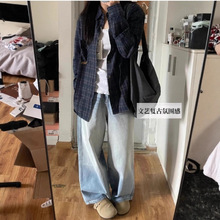 设计薄款防晒印花蓝色条纹夏季衬衫慵懒宽松百搭长袖衬衣上衣外套