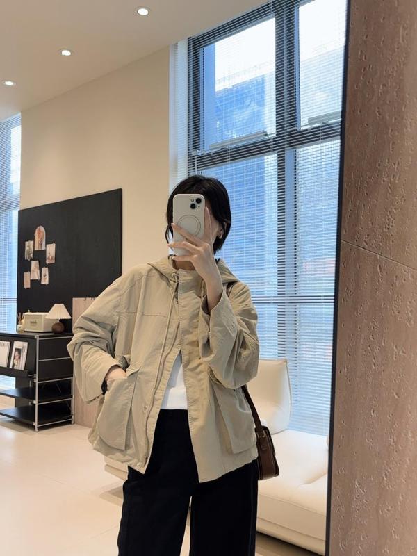 LU柜新款！山系连帽冲锋风衣休闲大口袋工装短外套女宽松秋季新款|undefined