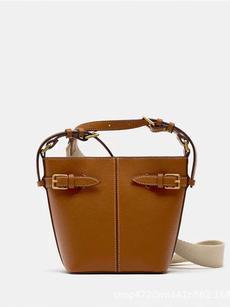 Cross-Border Women's Bag 2024 New Versatile Retro Buckle-Decorated Single-Shoulder Crossbody Bucket Bag Tote Handbag Urban Simple Style