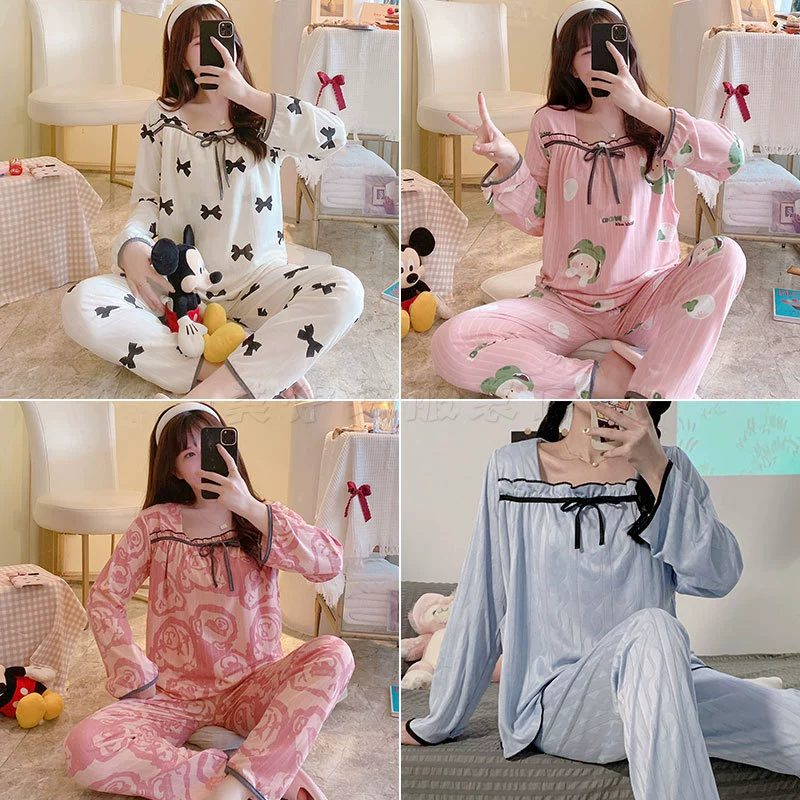 Онлайн знаменитости Внешнеторговая Одежда для беременных и кормящих пижамы на весну и лето тонкий молочный хлопок домашний костюм с длинными рукавами