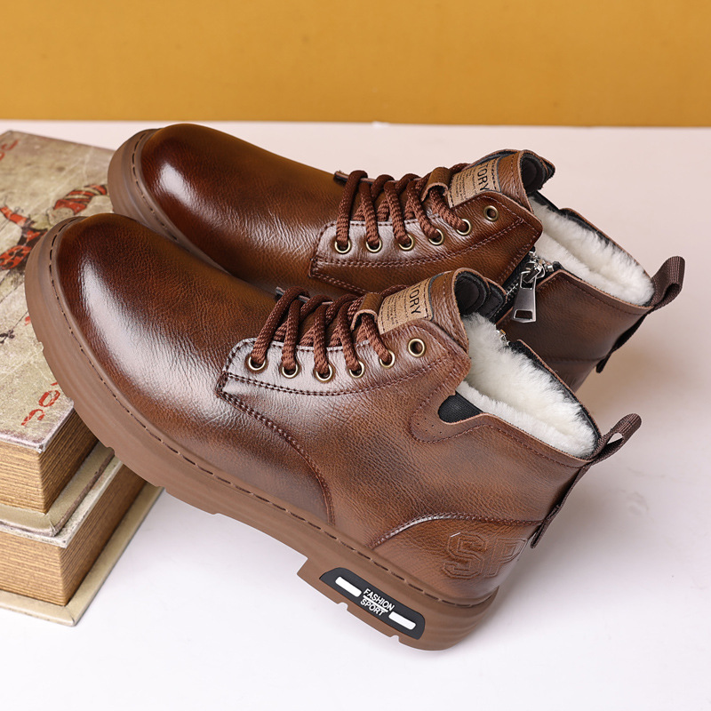 Botas de cuero para hombre estilo británico, botines de invierno_voghion.com