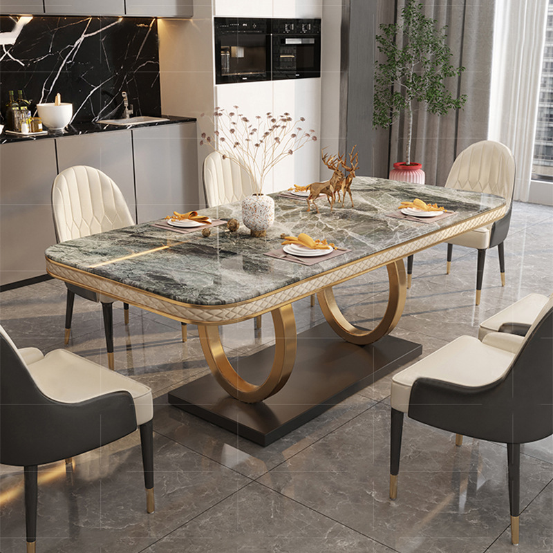 Italian Light Luxury Slate Dining Table and Chair Combination for Home Small Apartment Rectangular Modern Simple Dining Table Slate Long Table