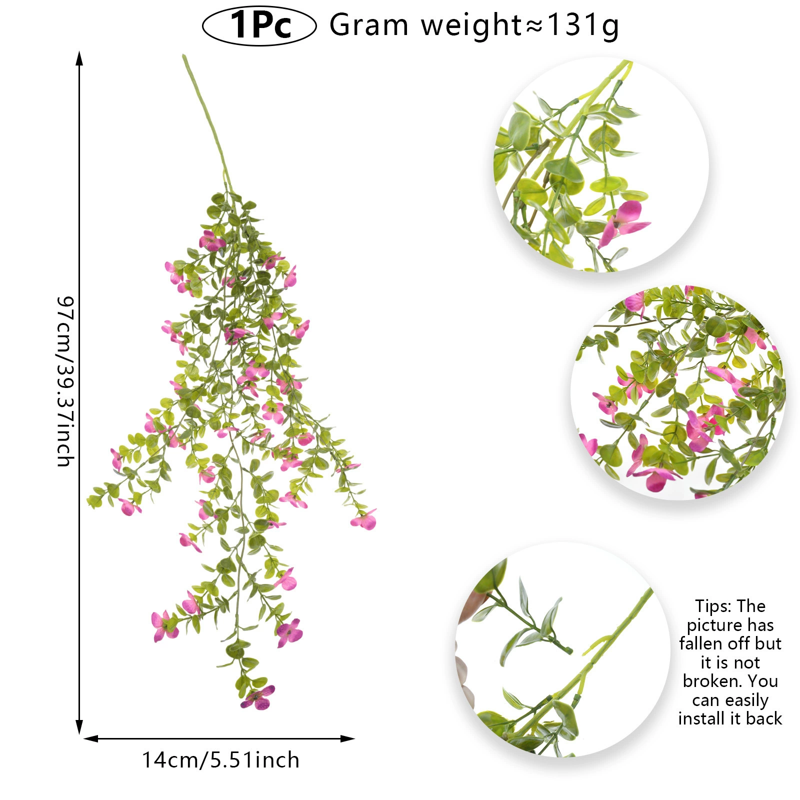 Cross-border supply of simulated rattan 97cm small pink flower green rattan wedding decoration indoor and outdoor