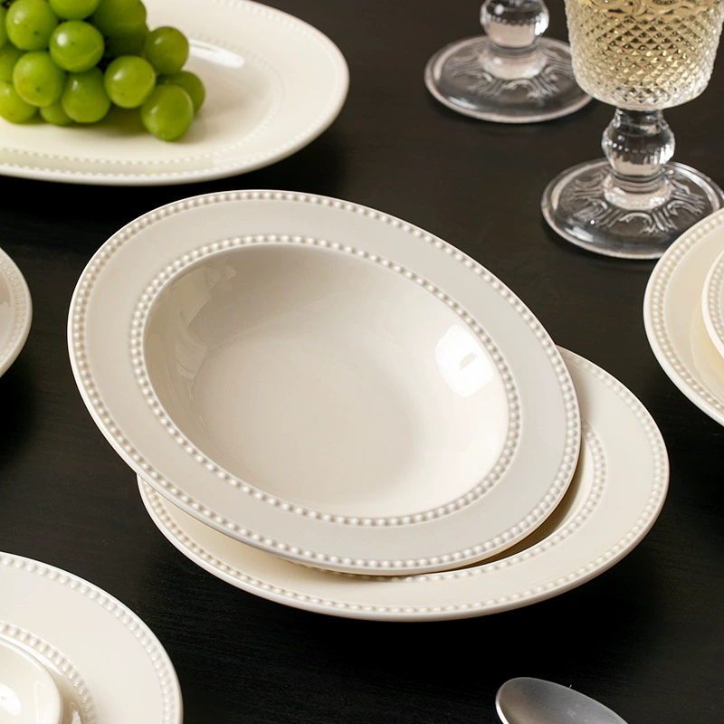 Tableware soup bowl set, bead‑edge design, assorted pieces (spoons, bowls, plates)