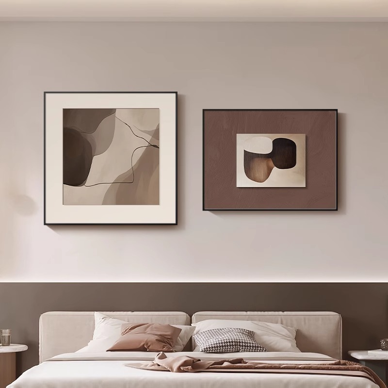 わびさびスタイルイタリア風寝室ベッドサイド装飾絵画抽象ダブルリビングルーム吊り絵画モダンなミニマリストルームマスターベッドルーム壁画|undefined