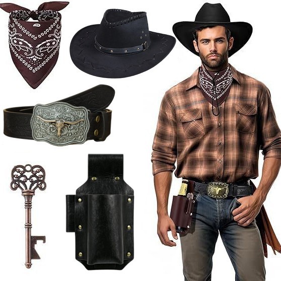 Jeans occidentales COS accesorios completo sombrero de vaquero Paisley buey buckle amplio cinturón cubierta de botella de cerveza