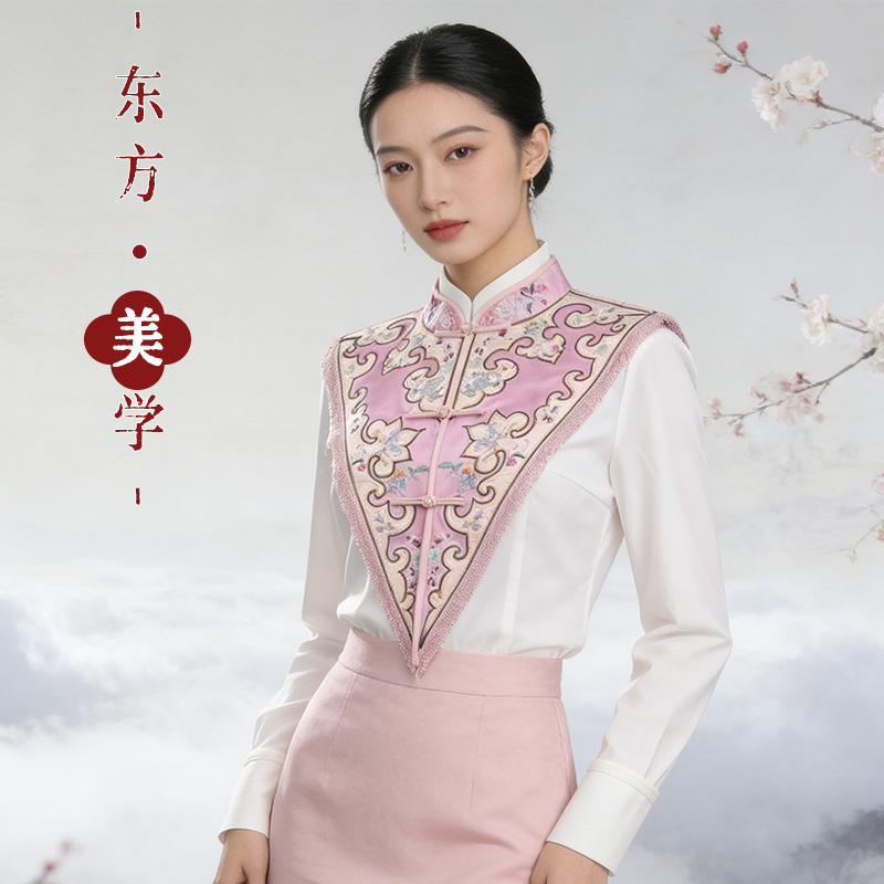Light Luxury New Chinese Style National Style Fake Collar Cloud Shoulder Top with Decorative Shawl Women's Fashion Versatile Spring and Autumn New Ancient Style
