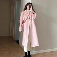 粉色双面羊绒大衣女2025年秋冬季新款正肩高支羊毛小个子毛呢外套