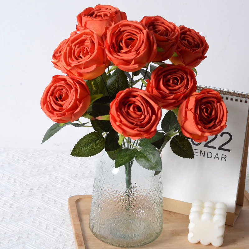 Rosa artificial 10-cabeza imperial concubina Rosa mango ramo novia celebración flor Europea boda Hotel auditorio decoración del hogar flor falsa