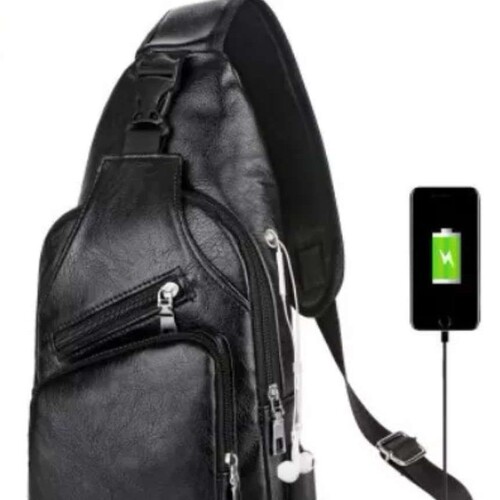 Cross-border new leisure unisex single-shoulder bag outdoor sports USB charging chest bag for men PU business cross-body bag