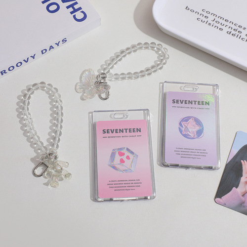 Acrylic transparent card holder student bus card meal card protective cover ID photo display card holder key chain pendant for women