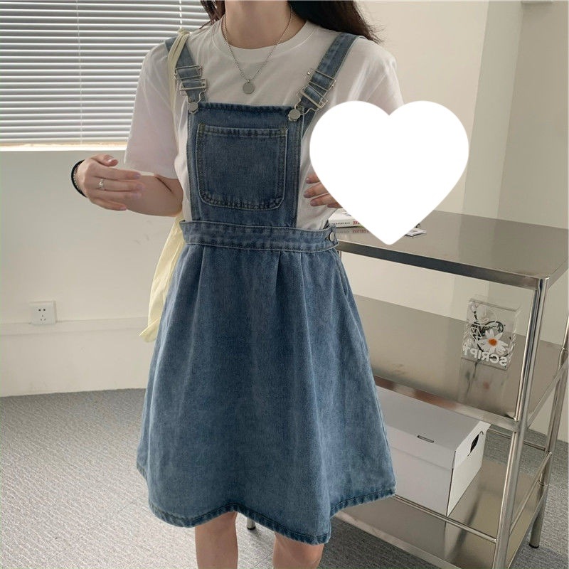 2024夏季新款学院风小清新显瘦chic学生A字复古背带牛仔连衣裙夏