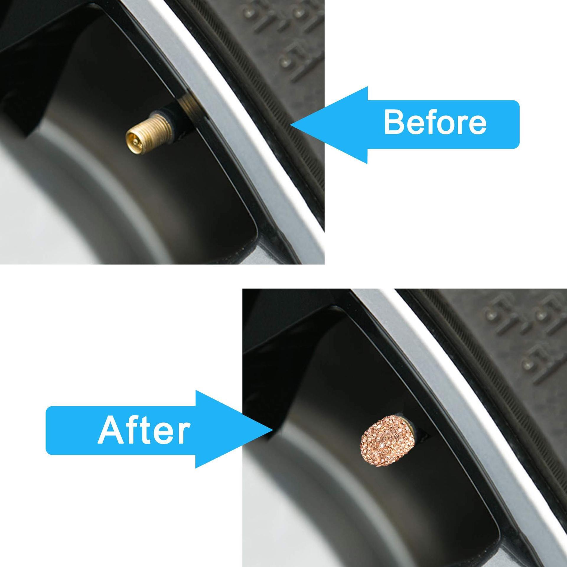 Car Tire Valve Caps with Rhinestones, Ceramic Full Diamond Valve Core Covers for Cars, Diamond Tire Caps for Women