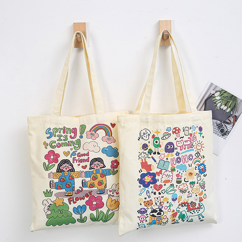 Casual, Daily Occasion Women's Medium Canvas Cartoon Basic Classic Style Square Open Canvas Bag