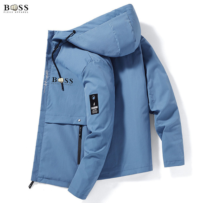 Men's Spring Loose-Fitting Cardigan Zipper Jacket Trendy Brand Boss Letter Print Casual Versatile Hooded Jacket Men's Spring Loose-Fitting Cardigan Zipper Jacket Trendy Brand Boss Letter Print Casual Versatile Hooded Jacket