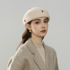 羊毛保暖贝雷帽女士秋冬季新款优雅时尚扇形装饰法式蓓蕾帽子批发