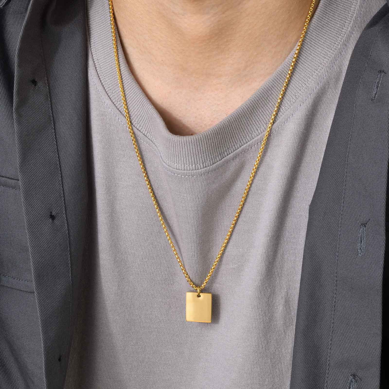 Men'S Gender Plating Design Streetwear Customization Laser Engraving Rectangle 201 Stainless Steel Plating Men'S Men Pendant Necklaces
