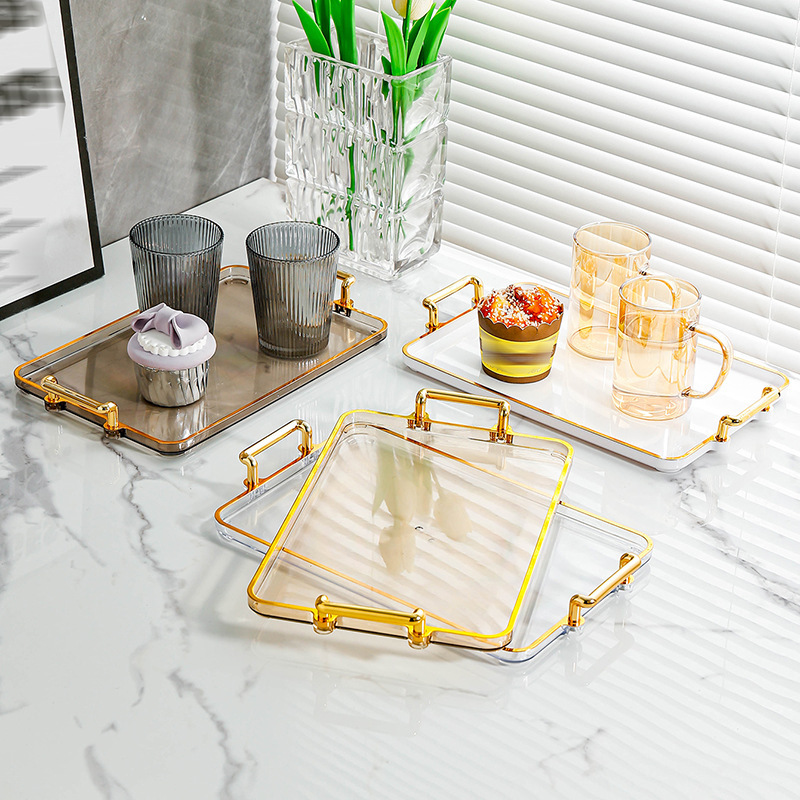Tray Household Living Room Tea Cup Water Cup Rectangular Tray Light Luxury Advanced Refreshment Cake Snack Storage Plate