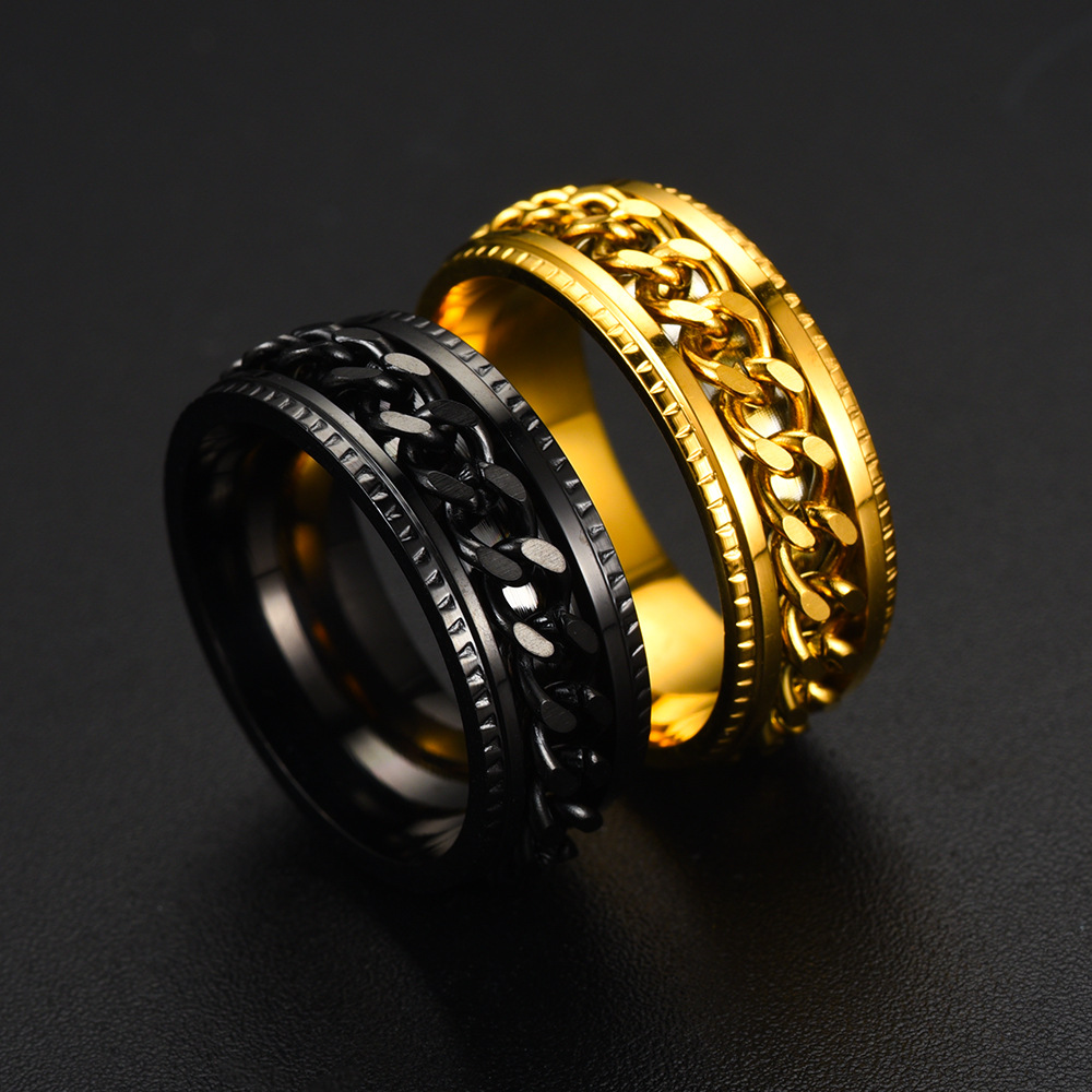 Neu Einfacher Titan Stahl Drehbar Geprägter Ketten Ring Großhandel Nihao Schmuck display picture 3