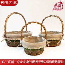 复活节木片编织花篮柳编儿童手提道具拍摄篮礼品赠送插花盒手提