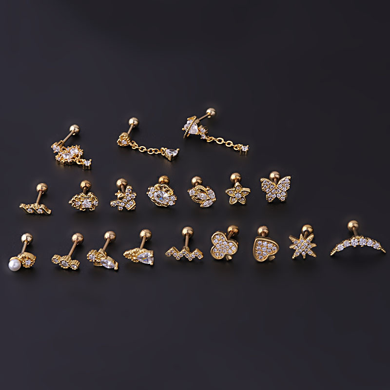 Stainless steel thin rod zircon ear nails fashion piercing earrings
