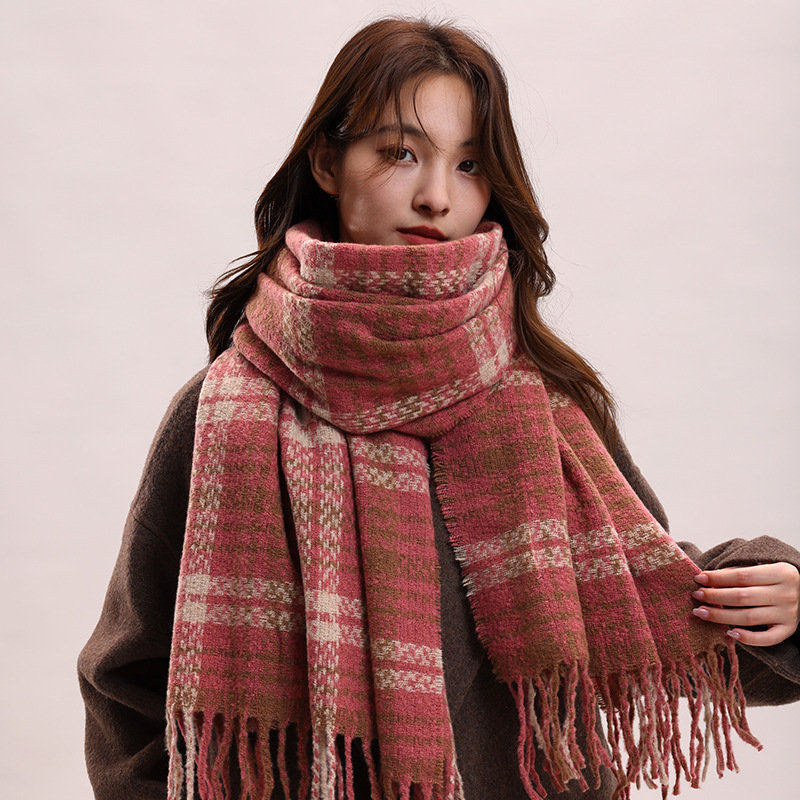 Écharpe à carreaux, célébrité féminine, sensation haut de gamme, cachemire, mode automne hiver, épaisse et chaude_voghion.com