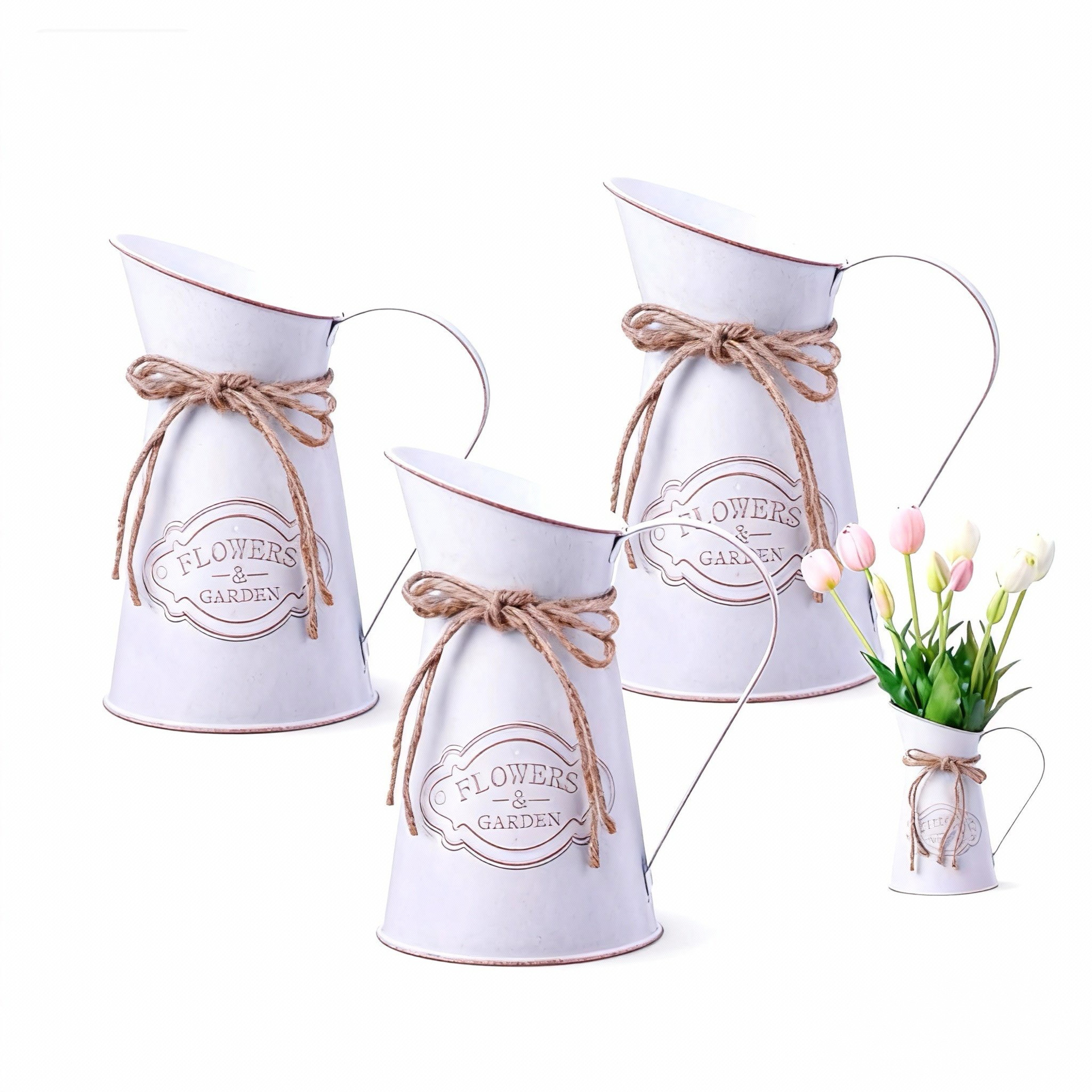 Rustic Vintage Milk Jug Vase American-Style Tin Flower Arrangement Bucket Iron Flower Pot Decorative Flower Tray Floral Arrangement