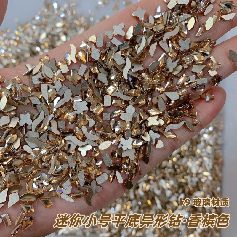 Mini Small Champagne-Colored Nail Art Rhinestones, Flat-Bottomed Irregular-Shaped Rhinestones, Nail Art Decorations, Mixed Champagne Rhinestones, Nail Art Rhinestone Accessories