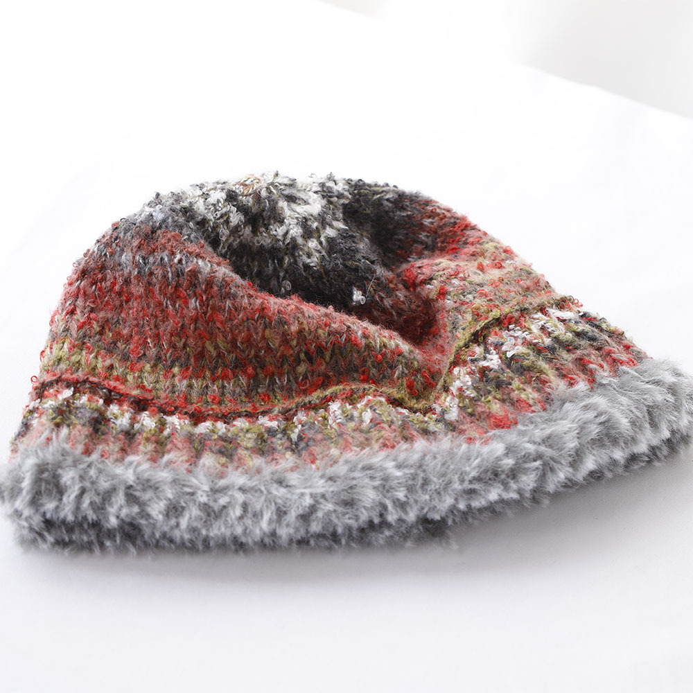 Niche Design Retro-Farbverlauf-Fransen-Strick-Bucket für Damen, Herbst und Winter, warmer Ohrenschutz, Gesichtsformer_voghion.com