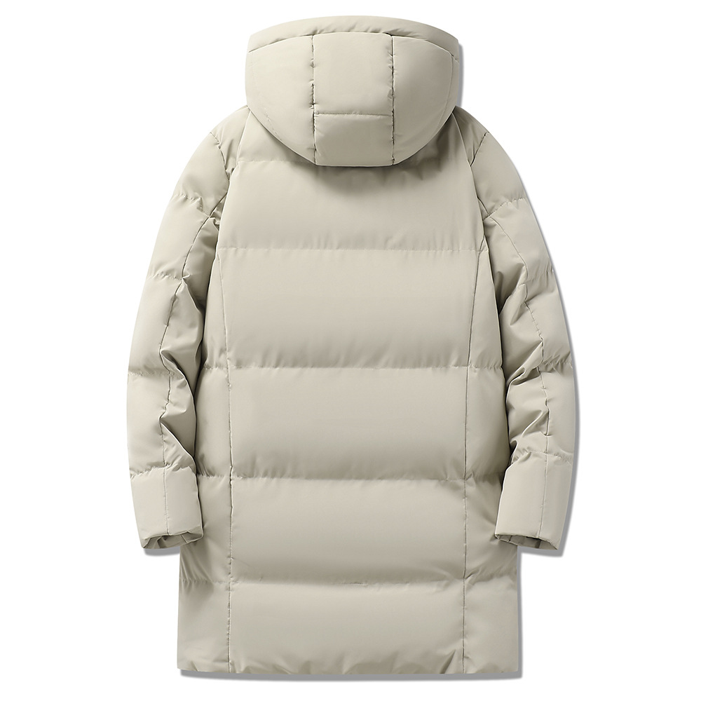 Otoño y invierno hombres encapuchados pico esquí al aire libre caliente algodón medio largo traje de esquí de grafeno grande algodón