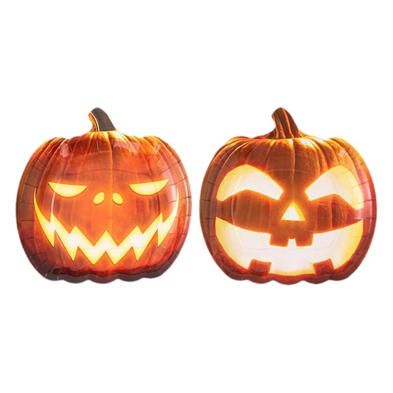 Placa de papel de calabaza de Halloween nueva placa de nueve pulgadas en forma especial decoración de fiesta suministros calabaza impresión placa amarilla al por mayor