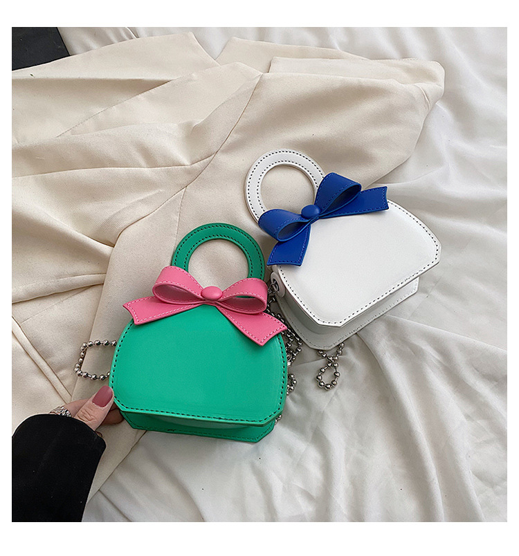 Women's Small Pu Leather Color Block Cute Bowknot Square Magnetic Buckle Handbag display picture 17