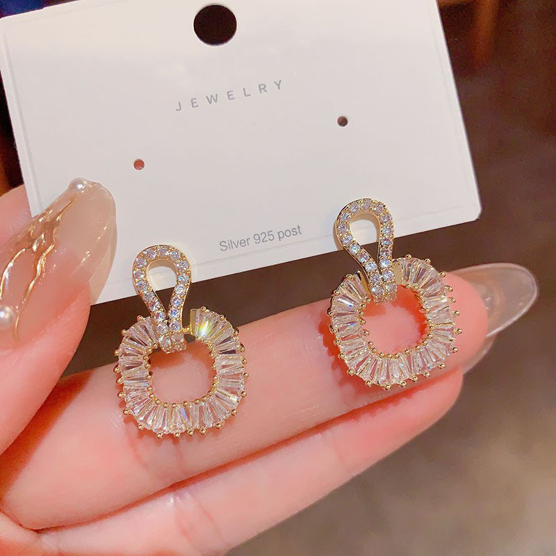 Daily Occasion Copper Material Square Pattern 1 Pair Simple Style Square Inlay Copper Zircon Drop Earrings