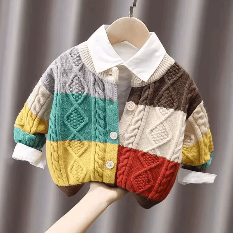 Autumn knitted cardigan, shirt, children's jacket, retro sweater
