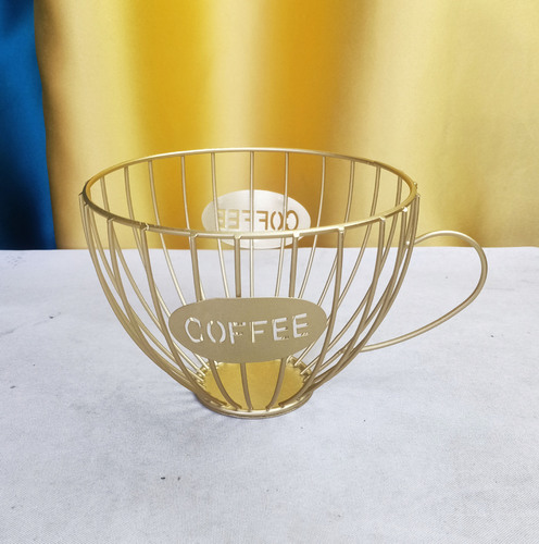 Factory direct sales cross-border creative iron wire round coffee seatless iron fruit plate spray-painted electroplated golden iron ornaments